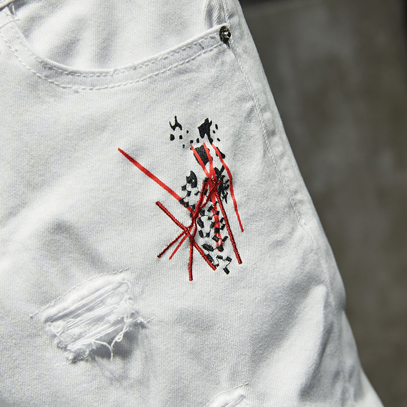 Men's Jeans Fashion Trendy Embroidery letters Men College Boys Skinny Runway Zipper Denim Pants Destroyed Ripped Black White 230131