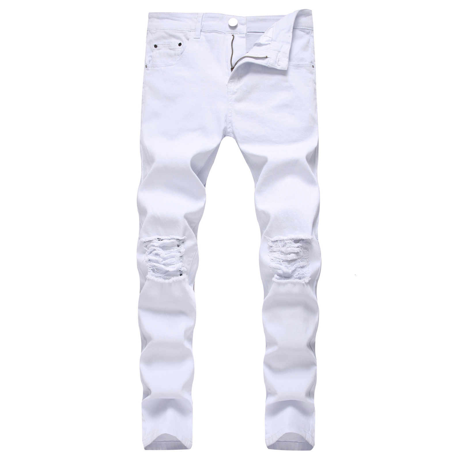 Men's Jeans GODLIKEU White Mens Ripped Distressed Black Skinny Denim Hip Hop Button Stretch Pants 230131