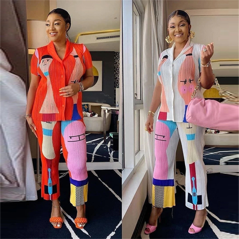 Women's Two Piece Pants Set Women Summer Short Sleeve Shirt Tops and Pant Suits Streetwear Casual Sets Outfits Drop Wholesale 230131