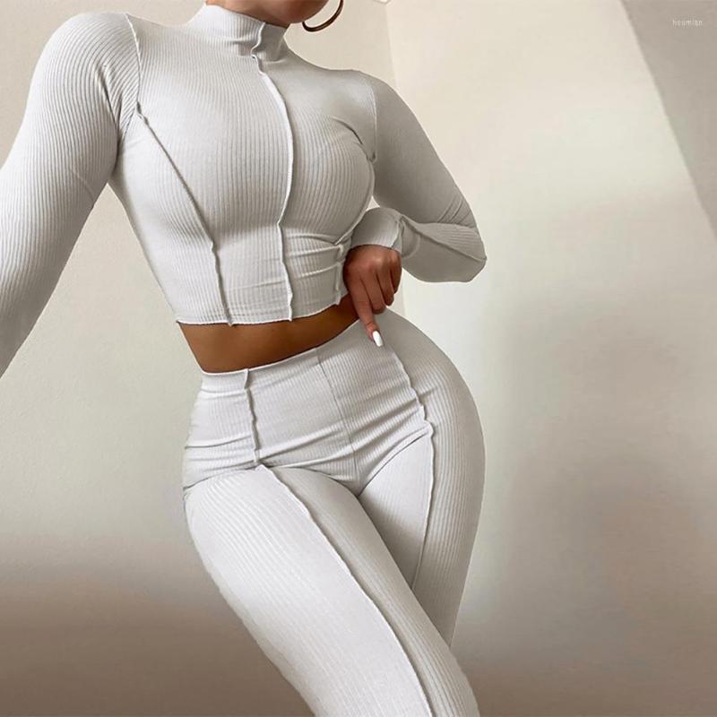 Women's Two Piece Pants Lady Tracksuit Chic Pieces Solid Color Sweat Absorption Women Sports Suit For Gym Crop Top