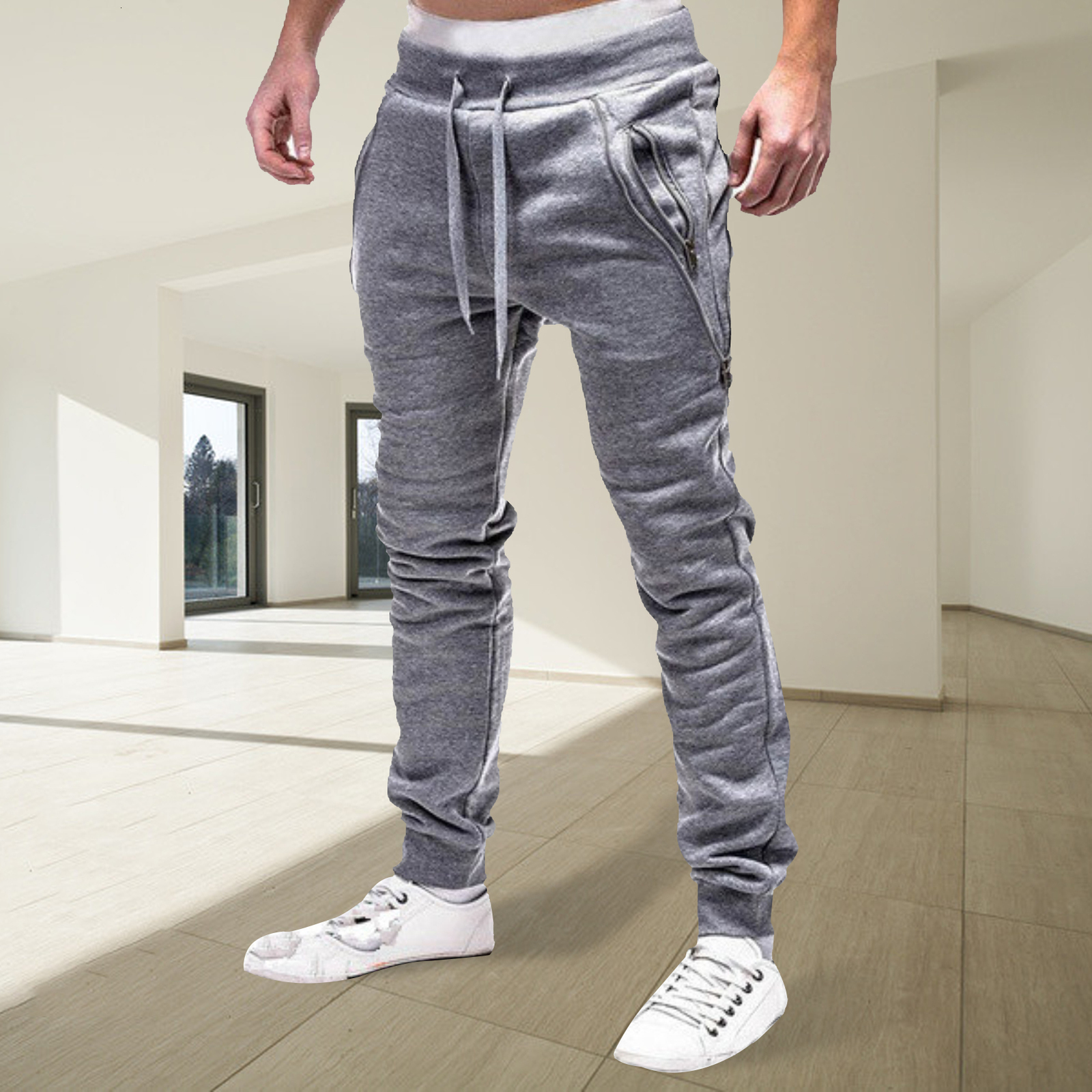 Men's Pants Men Drawstring Zipper Pockets Ankle Tied Sweatpants Sports Trousers Skinny Pants Gyms Pants Men's Casual Loose Trousers Autumn 2