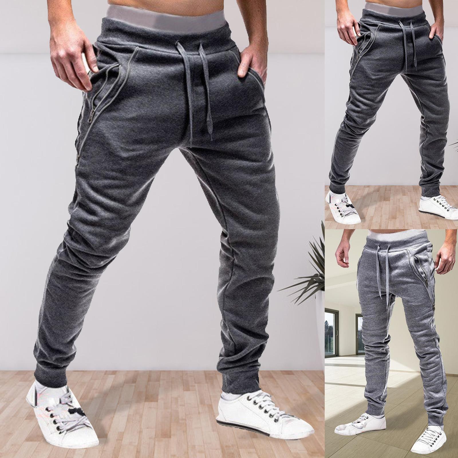 Men's Pants Men Drawstring Zipper Pockets Ankle Tied Sweatpants Sports Trousers Skinny Pants Gyms Pants Men's Casual Loose Trousers Autumn 2