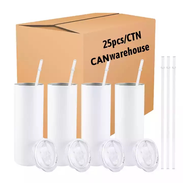 Sublimation Tumblers 20 oz Stainless Steel Double Wall Insulated Water Bottles Sublimation Mugs Cups Blank DIY birthday gifts with Lid Plastic Straws