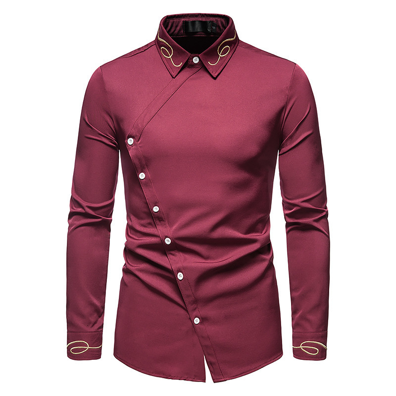 Men's Casual Shirts European Version Gold Embroidery for Men High Quality Fabric Microelasticity Western Cowboy Long Sleeves Shirt 230130