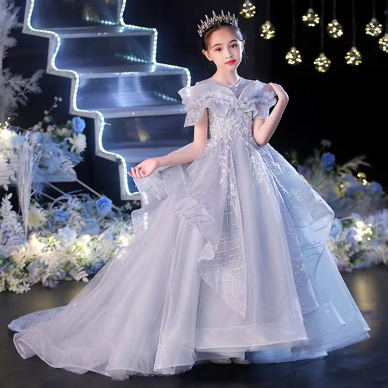 Gorgeous Flower Girls Scoop Neck Open Back Ball Long Sleeve Satin Lace First Holy Communion Dresses Birthday Party Dress For Wedding Cooktail Gown 403