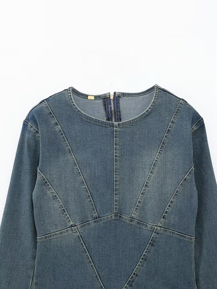 Casual Dresses TRAF Blue Denim Woman Winter Long for Women 2023 Going Out Maxi Dres Sleeve Slit Female 230130