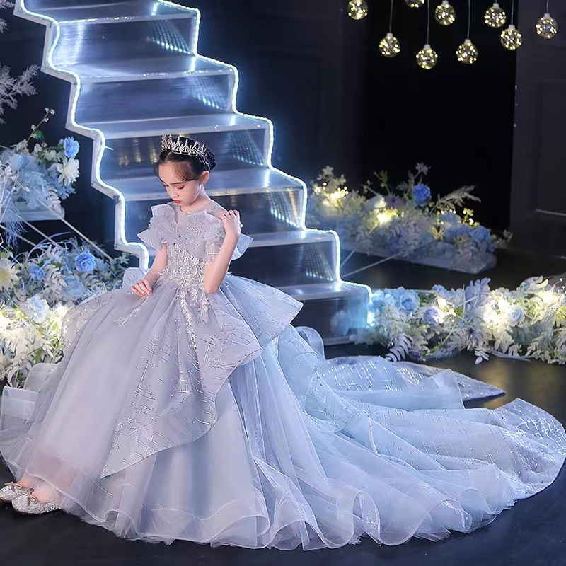 Gorgeous Flower Girls Scoop Neck Open Back Ball Long Sleeve Satin Lace First Holy Communion Dresses Birthday Party Dress For Wedding Cooktail Gown 403