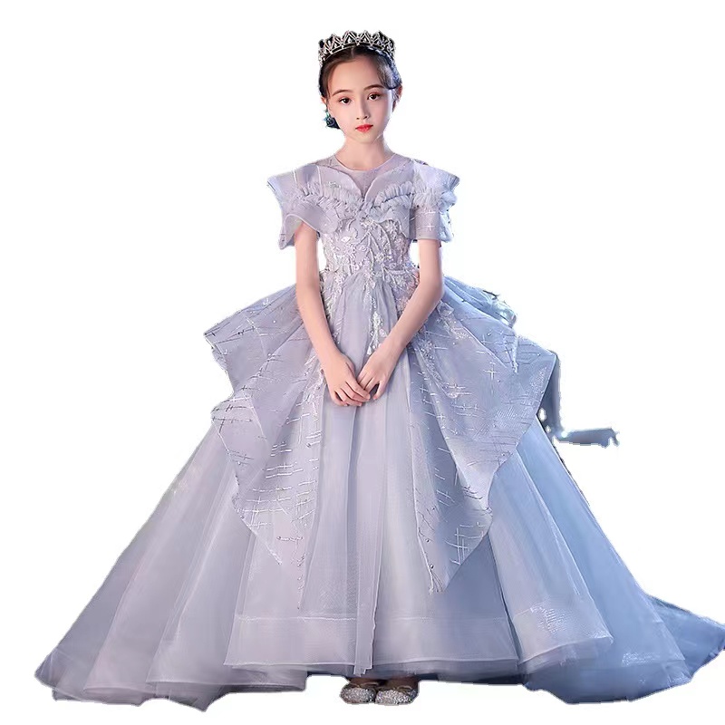 Gorgeous Flower Girls Scoop Neck Open Back Ball Long Sleeve Satin Lace First Holy Communion Dresses Birthday Party Dress For Wedding Cooktail Gown 403