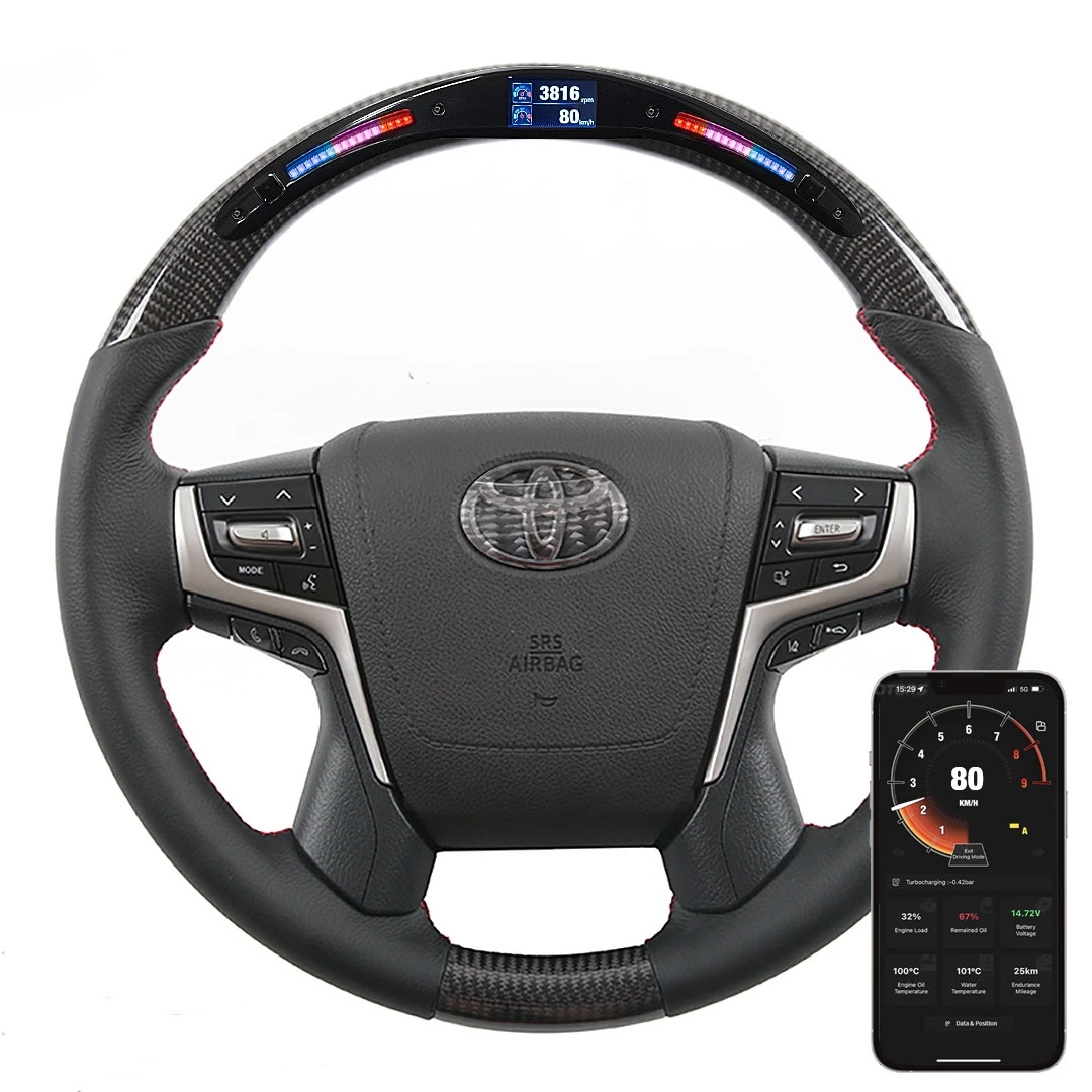 Genuine Carbon Fiber LED Custom Steering Wheels Compatible for Toyota Land Crusier Prado Crown Alphard