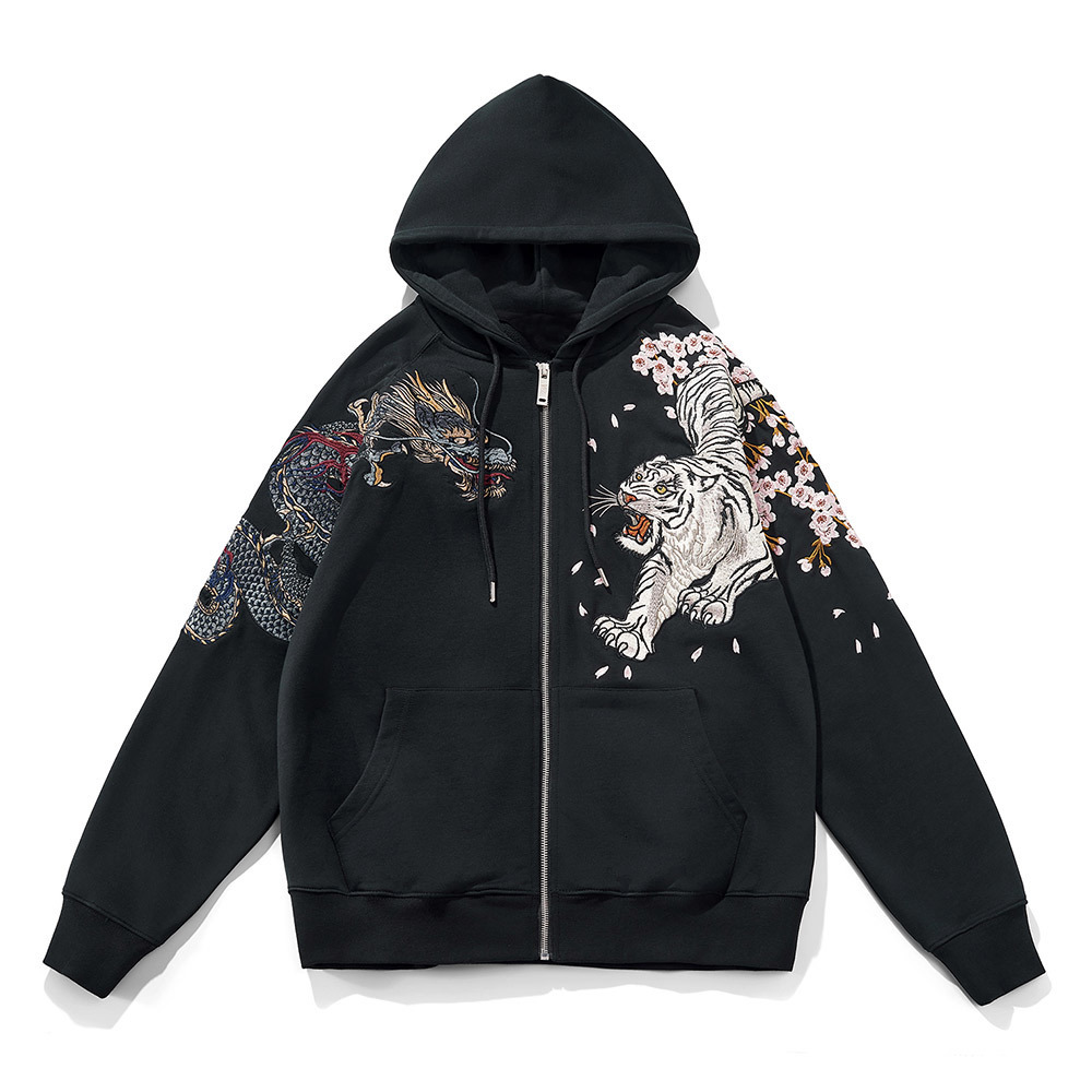 Men's Hoodies Sweatshirts Aolamegs Wholesale Link Men's Hip Hop Hoodies Chinese Dragon Embroidery Sweatshirt Harajuku Hooded Pullover High S