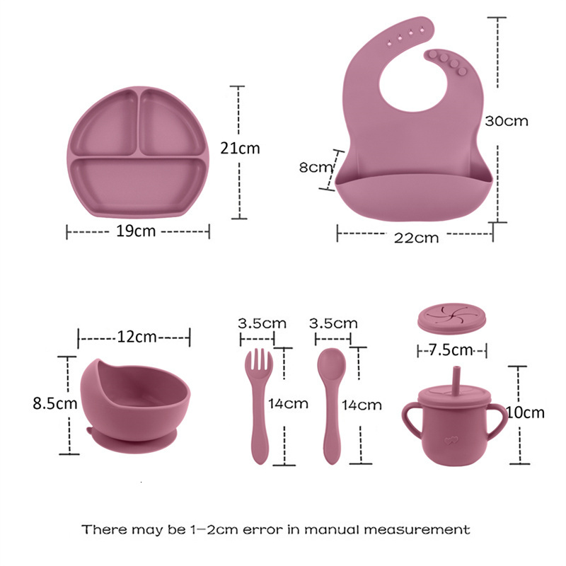 Cups Dishes Utensils 5PCS Silicone Dishes For Baby Feeding Set Sucker Bowl Plate Cup Bibs Spoon Fork Baby Items Safe Dining Plate Children Tableware 2