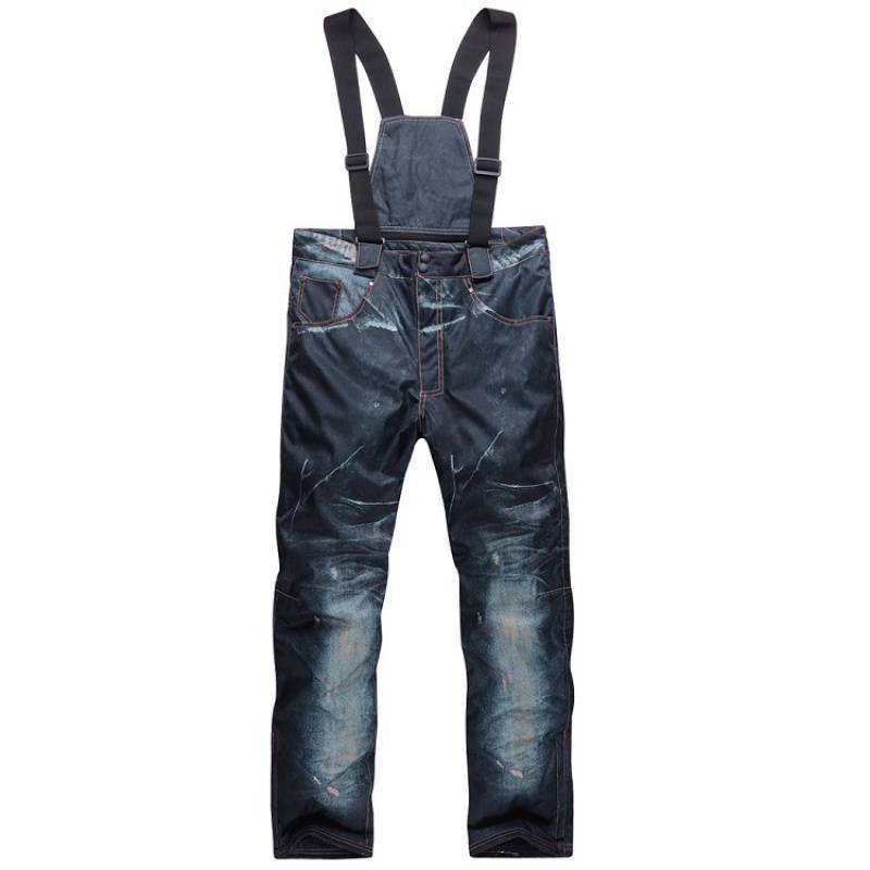Men's Jeans Mens Snowboard Pants Suspenders Denim Ski Skate Snow Board Waterproof Windproof Warm Skiing