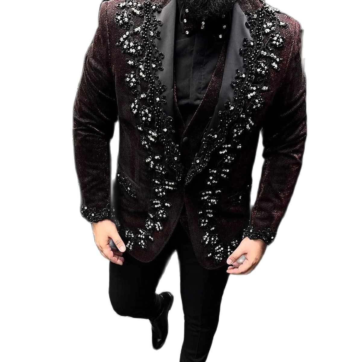 Crystal Beading Mens Tuxedos Custom Groom Wear One Button Wedding Blazer Suits Business Prom Party Jacket 3 Pieces