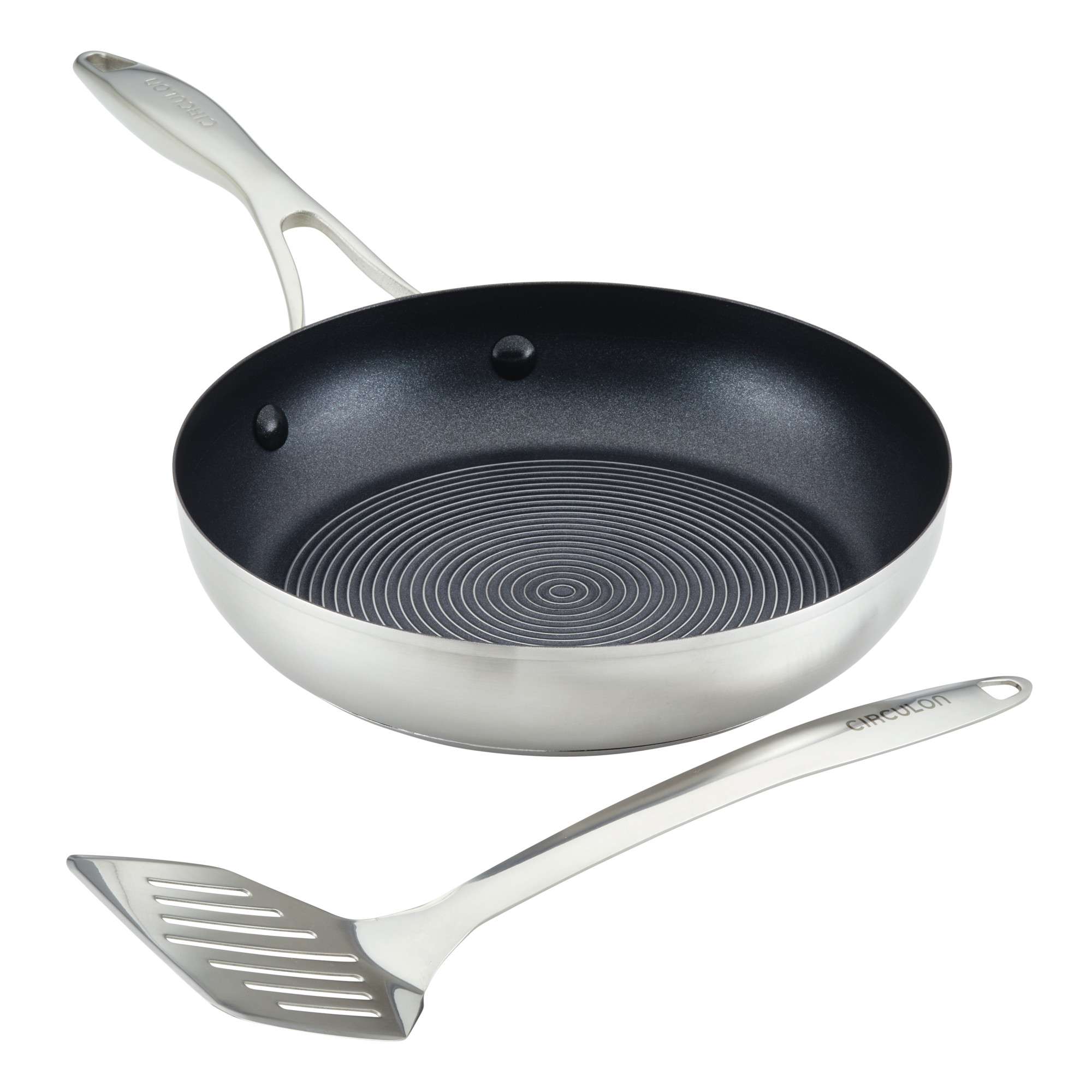 Circulon Stainless Steel Frying Pan with SteelShield Hybrid Stainless and Nonstick Technology and Spatula 9.5 inch Silver
Circulon Stainless Steel Frying Pan with SteelShield Hybrid Stainless and Nonstick Technology and Spatula 9.5 inch Silver