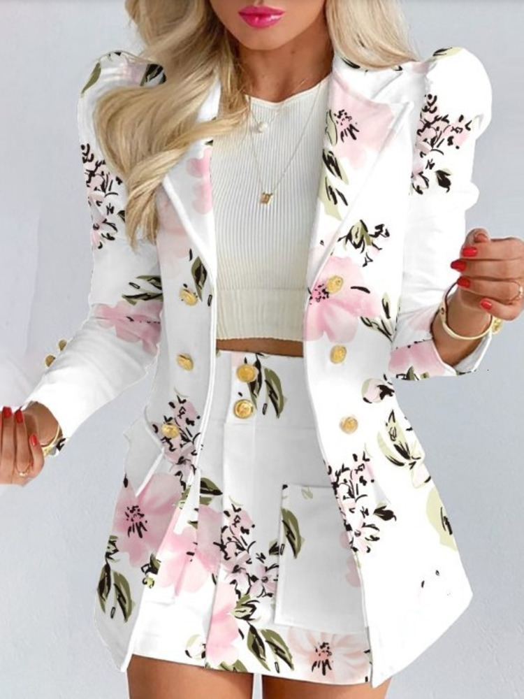 Two Piece Dress LGRQ summer fashion women clothes full sleeves blazer printed single breasted jacket and mini skirt set WW005H 230130