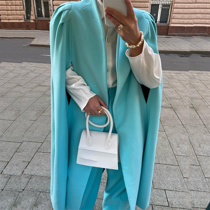 Women's Wool Blends Fashion Autumn Long Silhouette Overcoat Elegant Solid Party Women Cloak Outerwear French Celebrity Temperament Shawl Coats 23