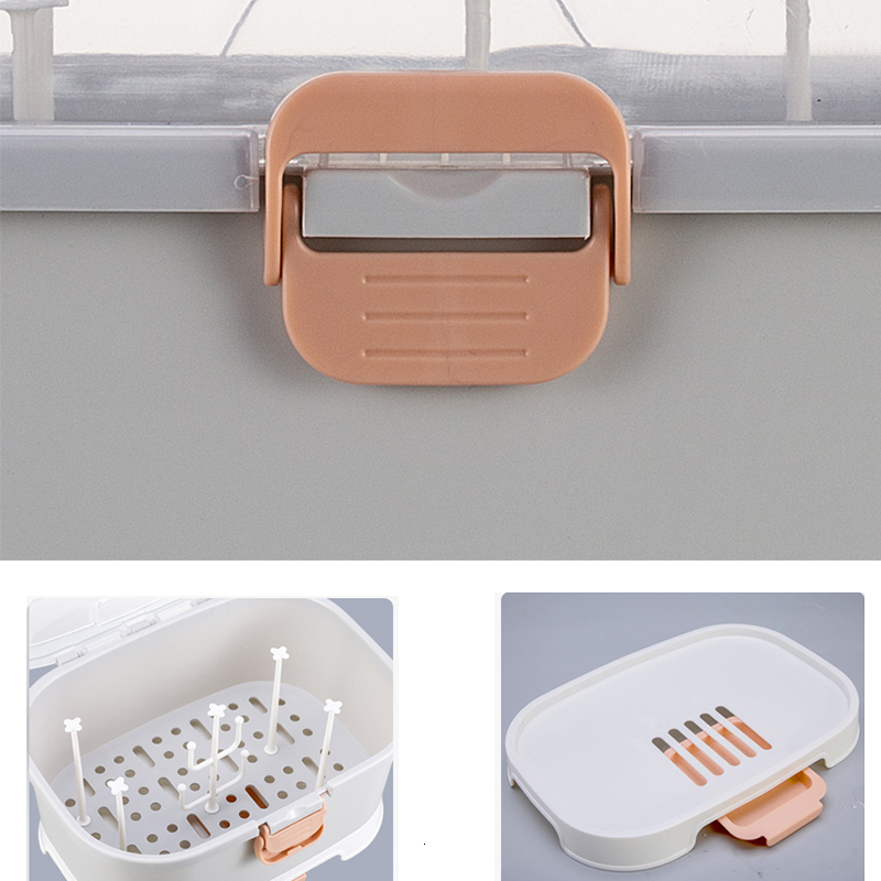Other Baby Feeding Baby Feeding Bottle Drying Rack Storage Box Portable with Anti-dust Cover Dustproof Multi-Functional Nursing Tableware Container 23