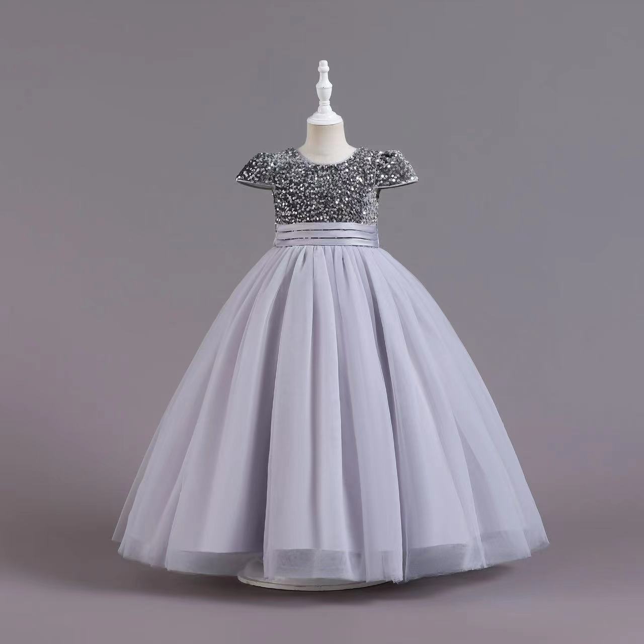 sequined Princess Flower Girl Dresses Ball Gown First Communion Dresses For Girls cap Sleeve Tulle Toddler Pageant Dresses crystal birthday party gown