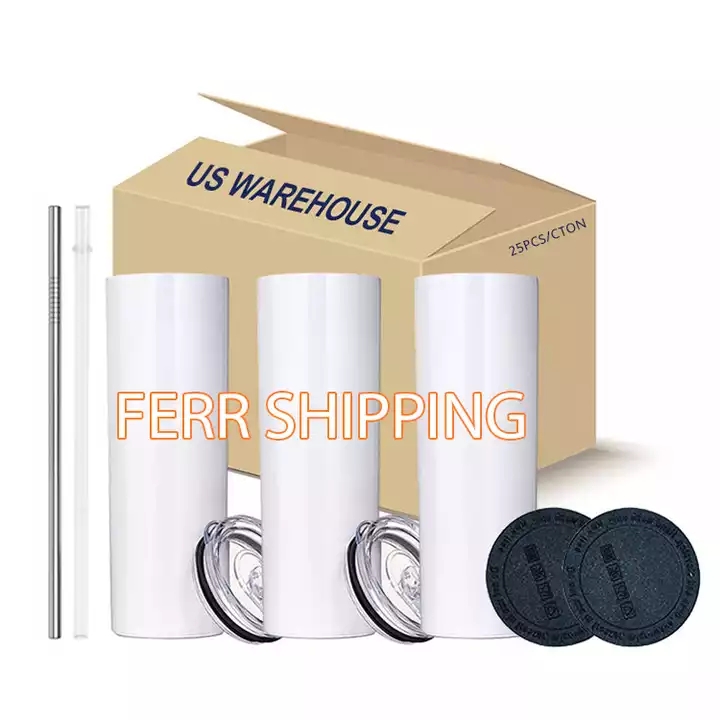 20oz Tumblers with Lid Plastic Straw Sublimation Water Bottles Blanks Stainless Steel Straight Cups Coffee Mug