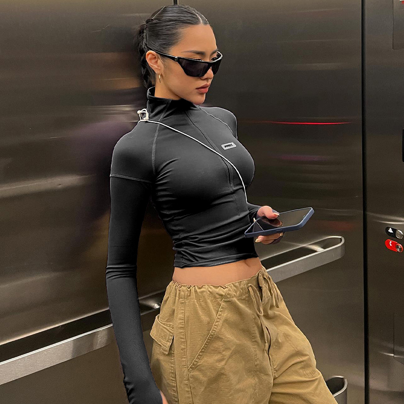 Women's T-Shirt Lygens Causal Long Sleeve Zipper Slim Fit Shirt Daily Autumn Winter Streetwear Party Basic Fashion Tops Women Wholesale Clothes 2