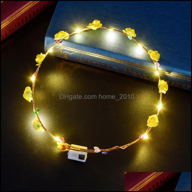 Party Favor Flashing Led Strings Glow Flower Crown Headbands Light Rave Floral Hair Garland Luminous Wreath Wedding Gifts Wq479 Dr7736780