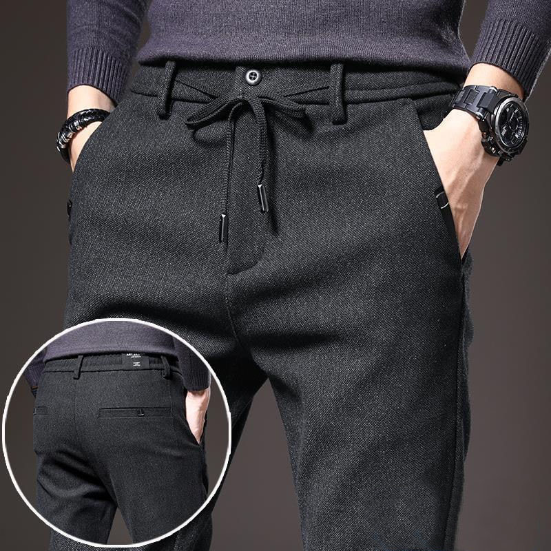 Men's Pants Plus Fleece Thicken Casual Sport Streetwear Fashion Autumn Winter Male Clothing Solid Full Straight Trousers 230131