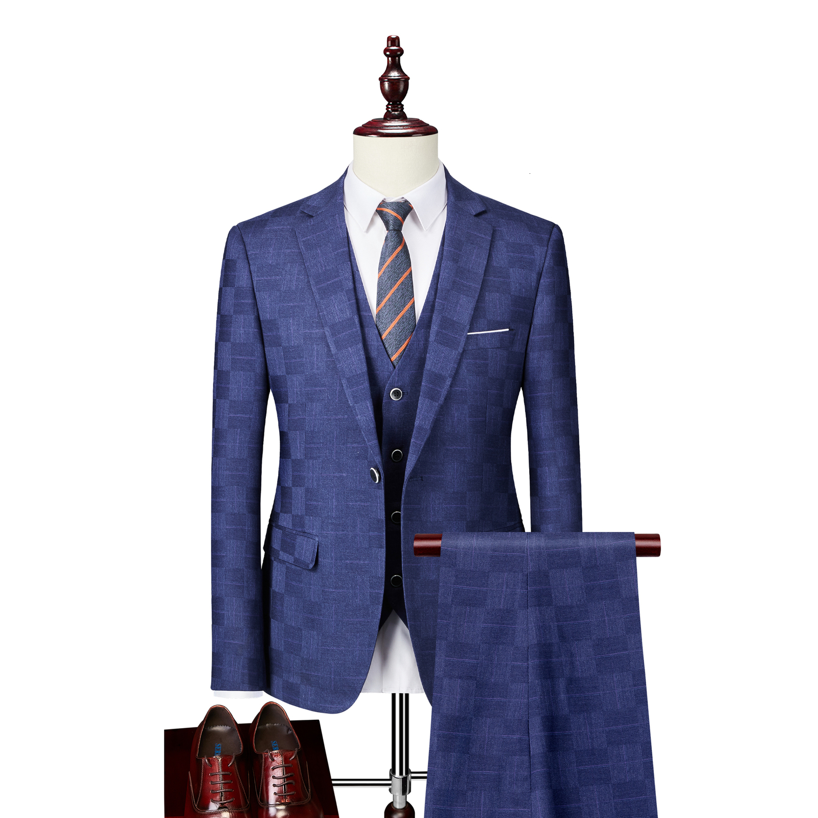 Men's Suits Blazers Plaid Suit Men Blazer Vest Pants Business British Style Wedding Dress Banquet High End Slim Fit Jacket Trousers 3 Piece Set 2