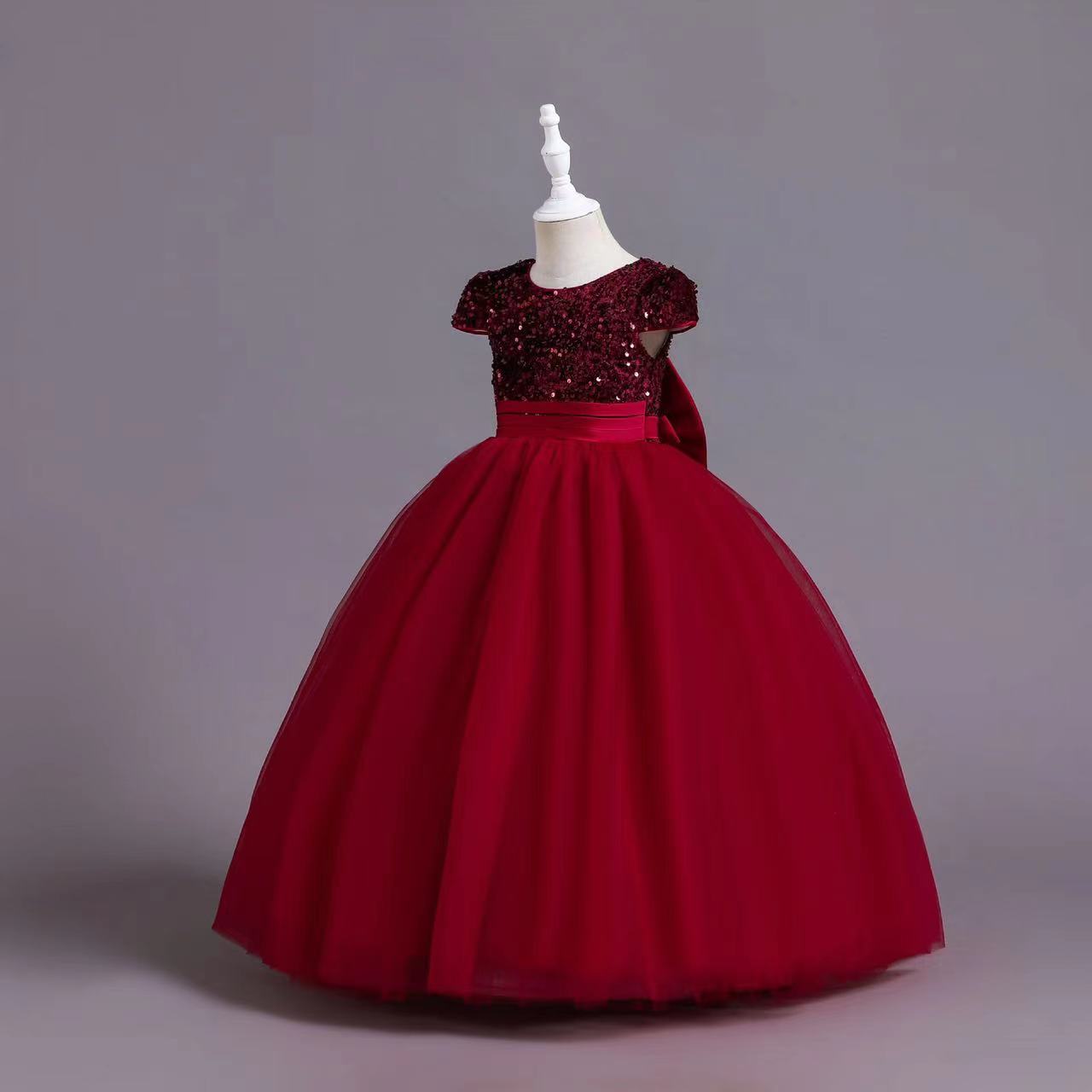 sequined Princess Flower Girl Dresses Ball Gown First Communion Dresses For Girls cap Sleeve Tulle Toddler Pageant Dresses crystal birthday party gown