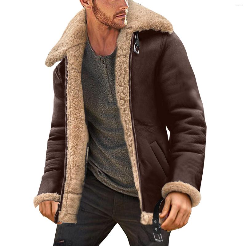 Men's Jackets Men's Trench & Rain Coats Men Autumn And Winter Coat Lapel Collar Long Sleeve Padded Fleece Jacket Pullover