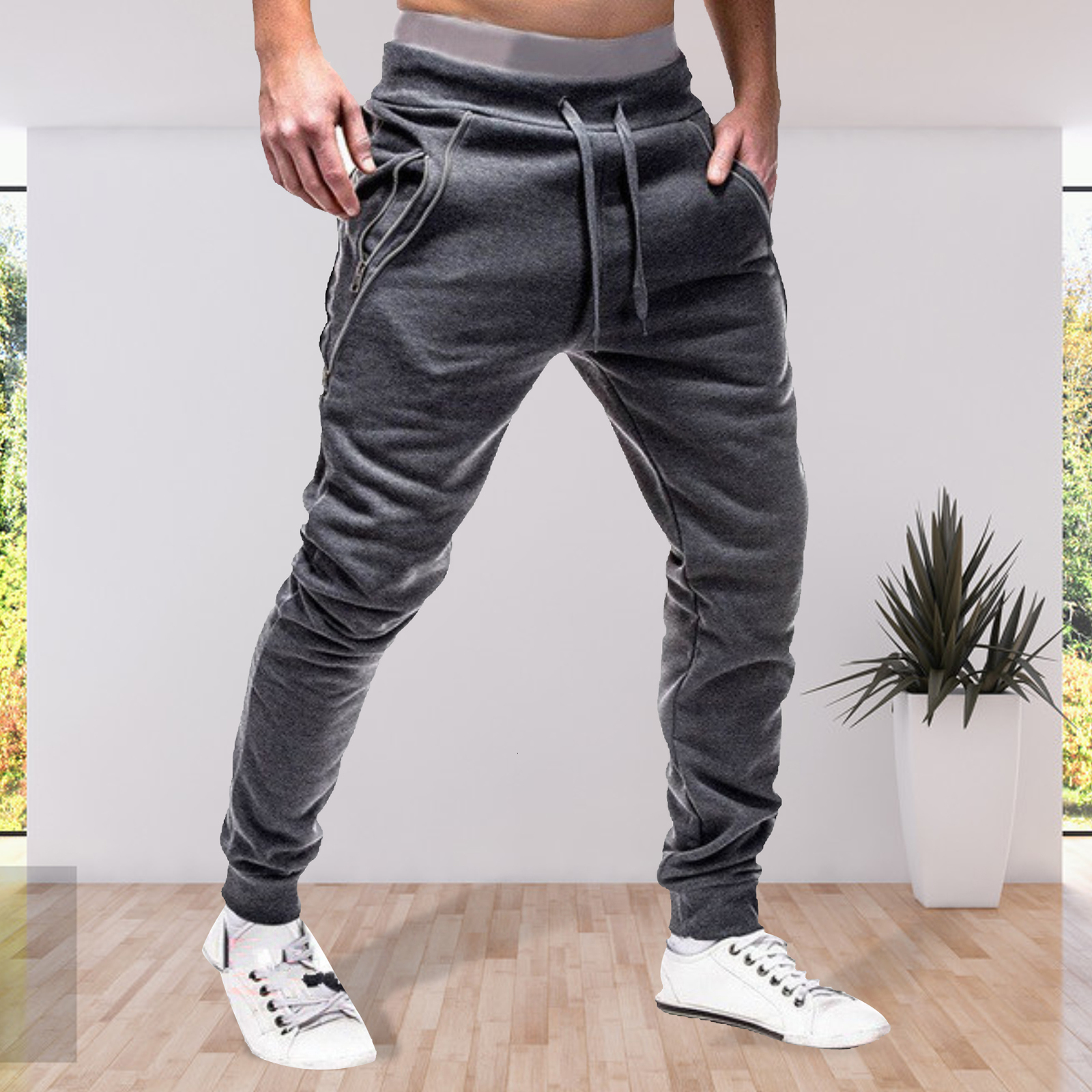 Men's Pants Men Drawstring Zipper Pockets Ankle Tied Sweatpants Sports Trousers Skinny Pants Gyms Pants Men's Casual Loose Trousers Autumn 2
