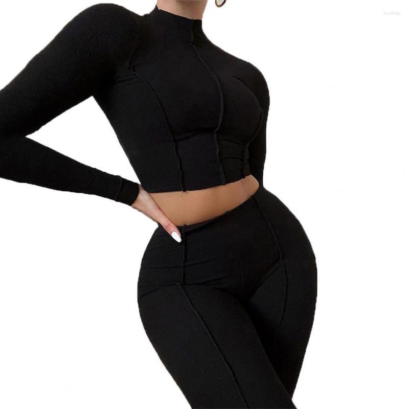 Women's Two Piece Pants Lady Tracksuit Chic Pieces Solid Color Sweat Absorption Women Sports Suit For Gym Crop Top