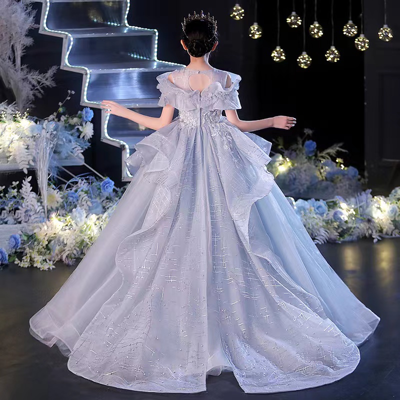 Gorgeous Flower Girls Scoop Neck Open Back Ball Long Sleeve Satin Lace First Holy Communion Dresses Birthday Party Dress For Wedding Cooktail Gown 403