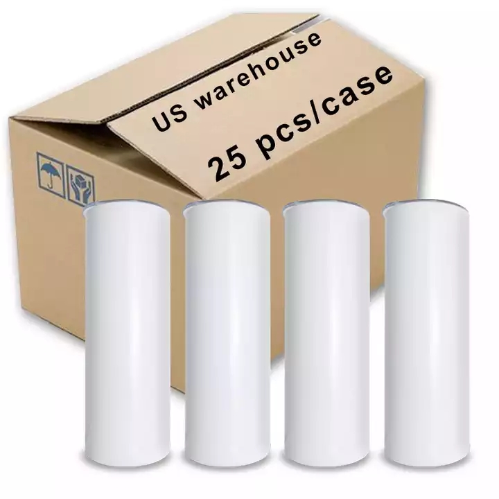 Sublimation Blanks White Tumbler 20 OZ Straight Stainless Steel Water Cup with Straw And Lid Coffee Tea Mug DIY Gifts