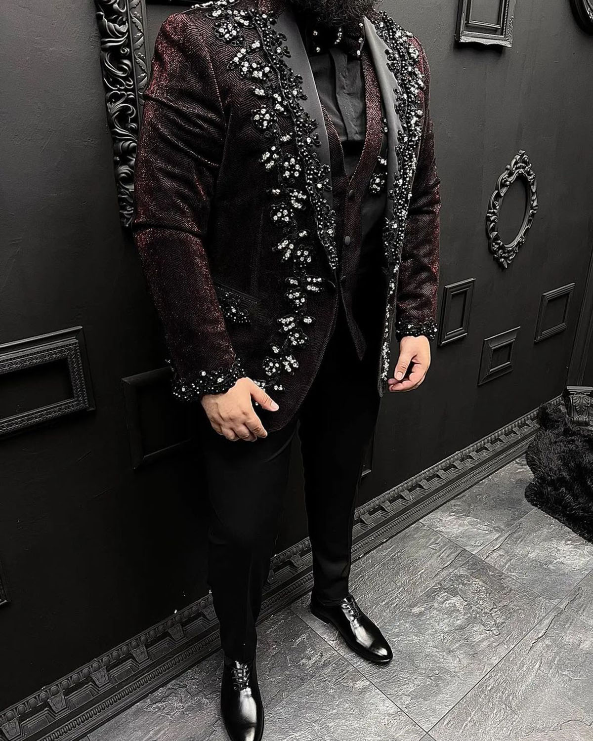 Crystal Beading Mens Tuxedos Custom Groom Wear One Button Wedding Blazer Suits Business Prom Party Jacket 3 Pieces