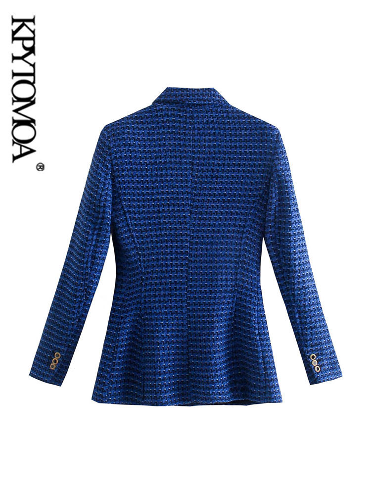 Women's Suits Blazers KPYTOMOA Women Fashion Tweed Double Breasted Blazer Coat Vintage Long Sleeve Flap Pockets Female Outerwear Chic Veste Femme