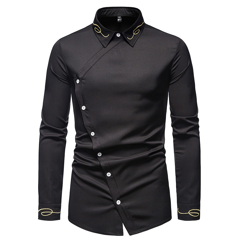 Men's Casual Shirts European Version Gold Embroidery for Men High Quality Fabric Microelasticity Western Cowboy Long Sleeves Shirt 230130