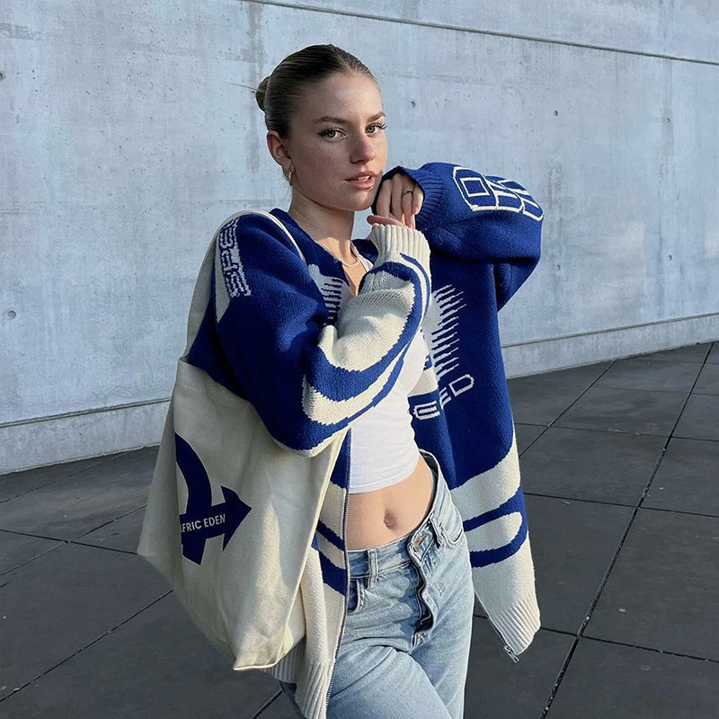 Men's Sweaters Aelfric Eden SPEED" Racing Cardigan Girl Y2K Retro Hip Hop Knitted Sweater Vintage Pullover Casual Wool Sweater Hipster Top 2