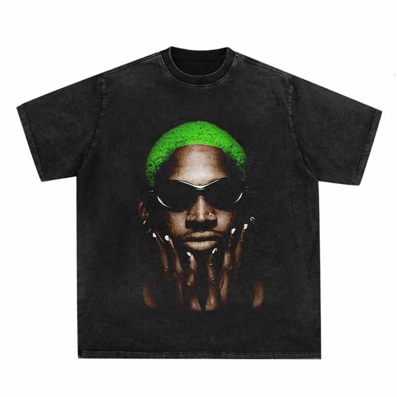 Men's TShirts Fashion Vintage Washed Short Sleeve Summer TShirt Men Hip Hop Streetwear Dennis Rodman Portrait Print T Shirt Cotton Casual Tee 230