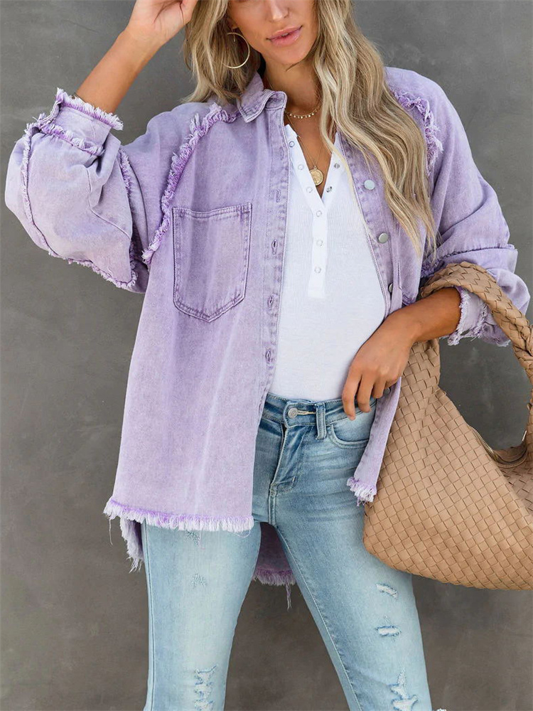 Jackets Girls Sweet Pink Loose Shirt Jacket Woman Casual Soft Button Denim Shirts Ladies Chic Solid Pocket Jackets 230801