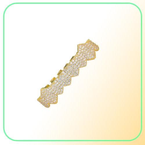 Iced Out Vampire Teeth Grillz Gold Silver Plating Micro Pave CZ Stones Mouth Grills fit Upper and Bottom