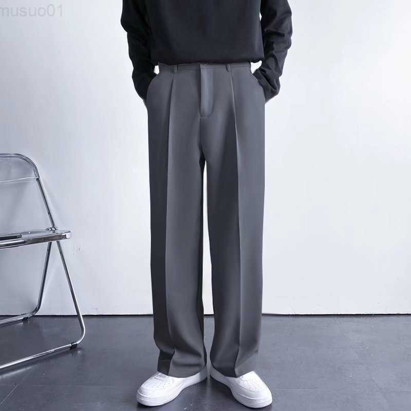 Men's Pants Men Suit Pants Solid Color Men's Wide Leg Suit Pants Casual New Streetwear Male Trousers Baggy Korean Style Straight Thin Pants 