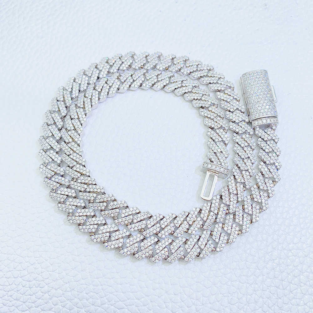 Trendy Cuban Chain Moissanite 8mm Dia Iced Out Personalized Necklace Sterling Sier