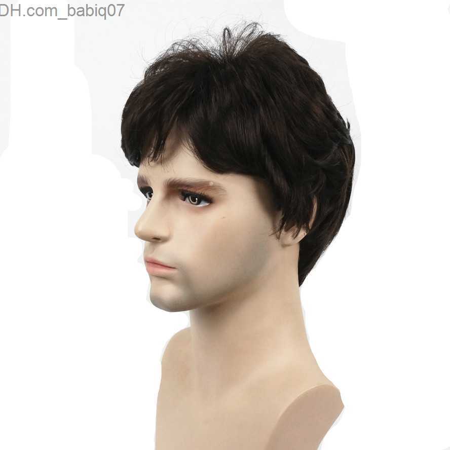 Synthetic Wigs StrongBeauty Men Wig Dark Brown Natural Short Straight Hair Synthetic Full Wigs Wig Dark Brown Natural Short Straight Hair Synthetic Z2