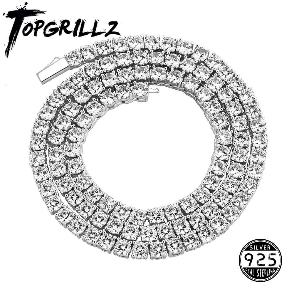 Strands Strings TOPGRILLZ 925 Sterling Silver 36mm Tennis Chain with Spring Clasp Iced Out CZ Necklace Hip Hop Jewelry For Men Women 230801