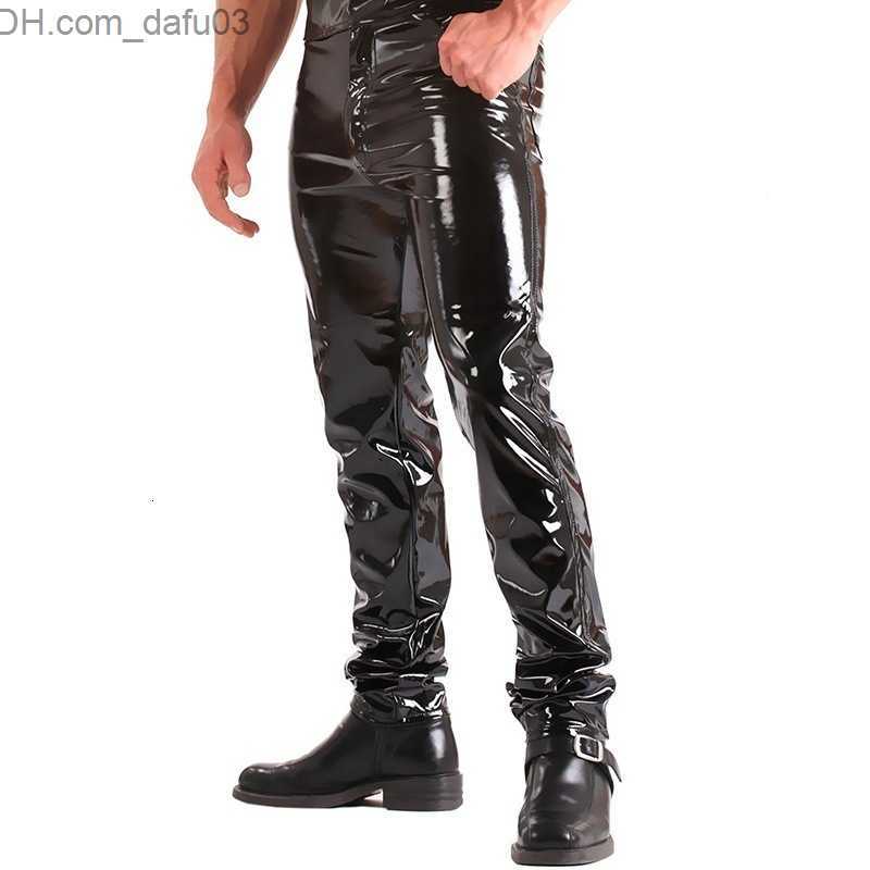 Men's Jeans Men's Jeans Latex Mens Pants Shiny Wet Look PU Leather Fashion Tight Trousers for Club Stage Show Rock Band Performance 230330 Z