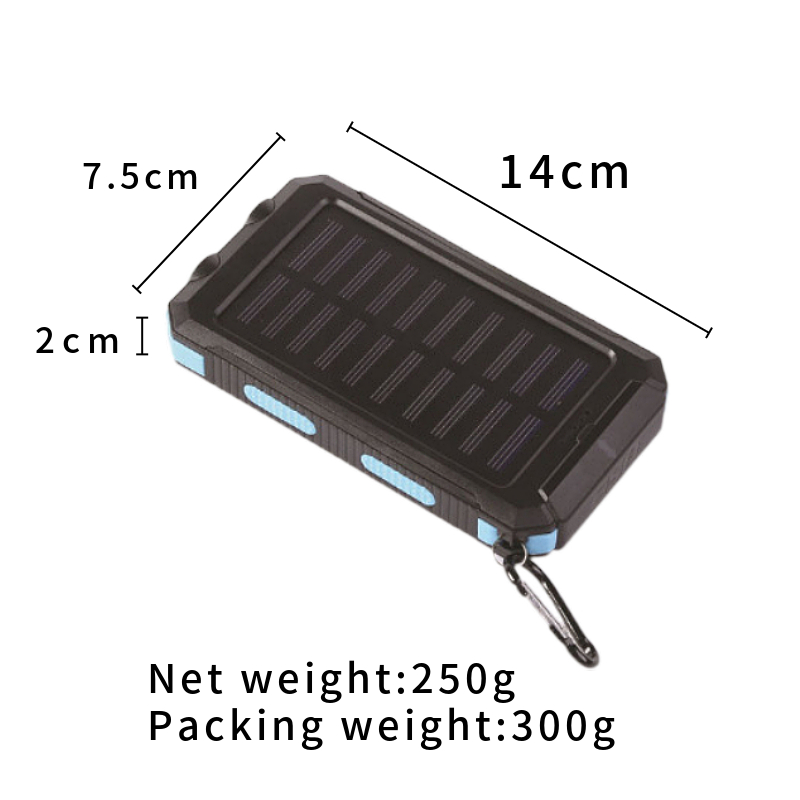 Solar Charger 8000mAh Power Bank Portable Generator Dual USB 5V Port Built-in Led Flashlight and Compass for Cell Phone Outages Home Emergency Kits Ca