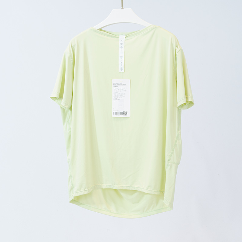 L813 Womens Yoga T-shirt Summer Top Womens Round Collar Short Sleeve Elastic Breathable Sports Fitness Solid Color