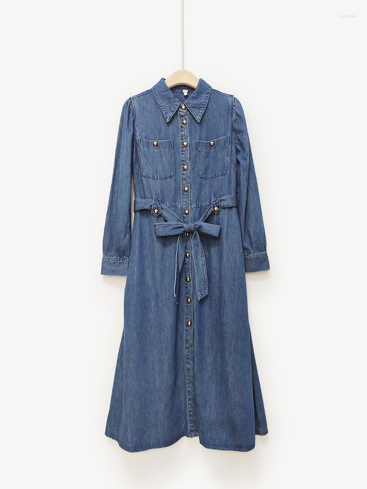 Casual Dresses Full Sleeves Belted Waist Cotton Demin Shirt Dress Size UK 6-UK 16
