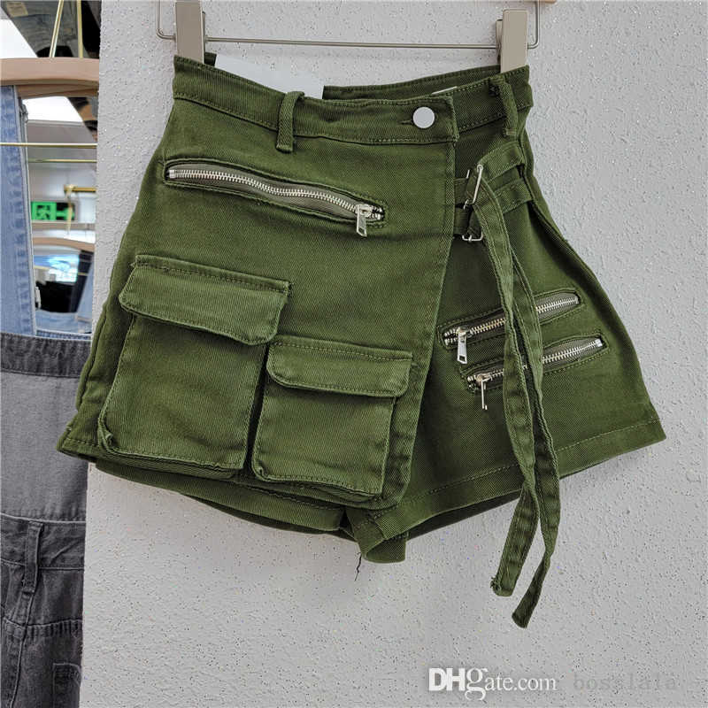 2023 Fashion Womens Shorts Skirts Elastic Jeans Irregular Multi Pocket Cargo Pants Zipper Bag Shorts Spring Summer New Denim Skirt Pants