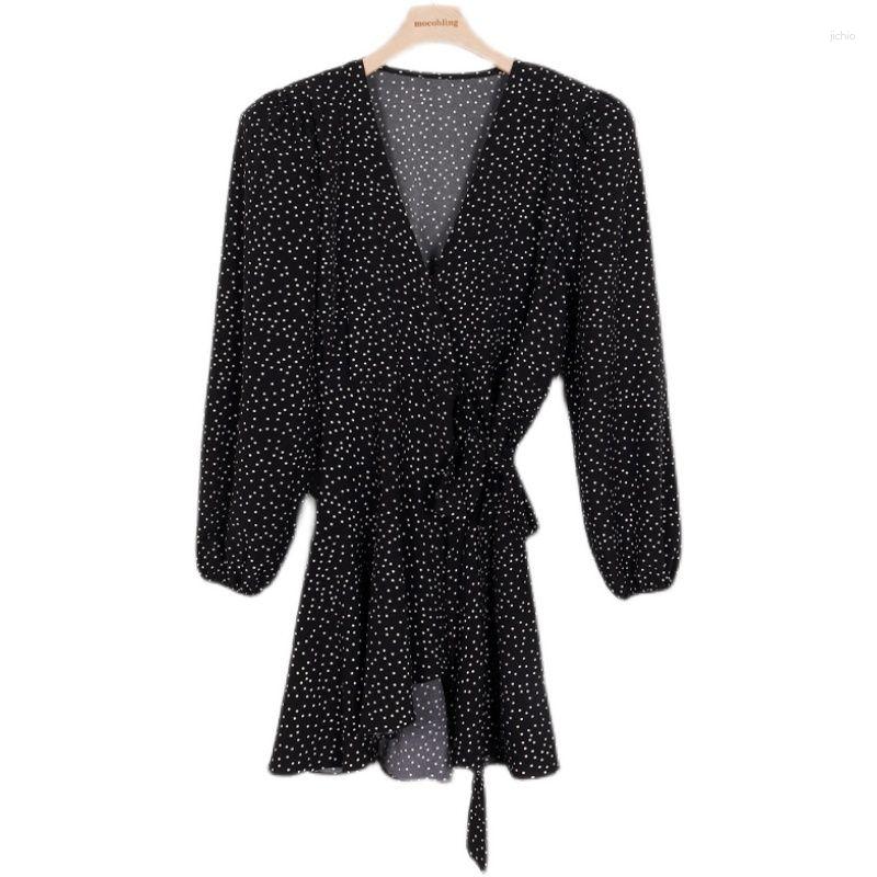 Casual Dresses 2024 Vestidos De Mujer Dress For Women V-neck Long Sleeve Polka Dot Slim Waist A-line Robe Femme Vintage Korean Mini